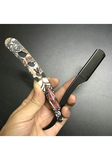 Erkekler Profesyonel Berber Jileti Manuel Tıraş Düz Kenar Paslanmaz Çelik Tıraş Black And Blade