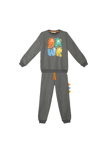 Denokids Rawr Tırtırlı Erkek Çocuk Antrasit Eşofman Takım Antrasit