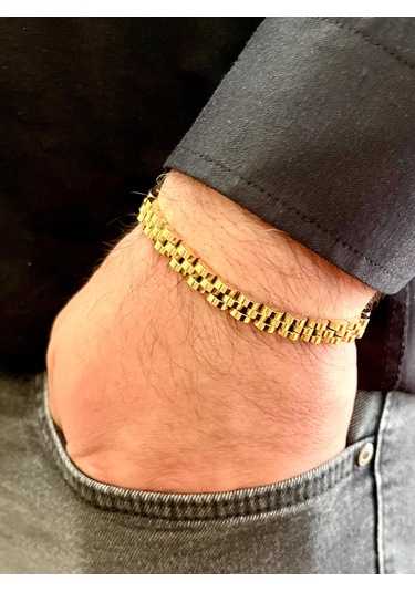 Gns Aksesuar Gold İnce Şık Çelik Paslanmaz Erkek Bileklik 21cm