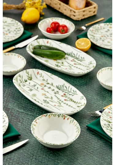 Cooker 10 Parça 4 Kişilik Mimoza Kahvaltı Takımı - Lüx Kahvaltılık Sunum Seti Tabağı Yeşil