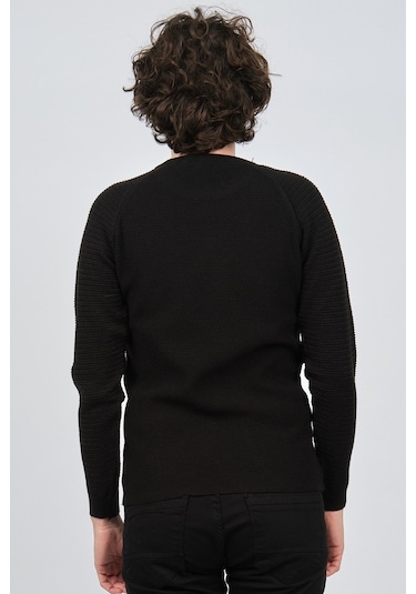 Çizgi Triko Erkek Bisiklet Yaka Slim Fit Kazak 42554259 Siyah Siyah