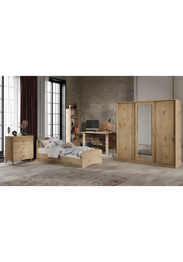 Samira Modern Genç Odası Takımı Meşe - 5 Parçalı Ve Tamamı 1. Kal
