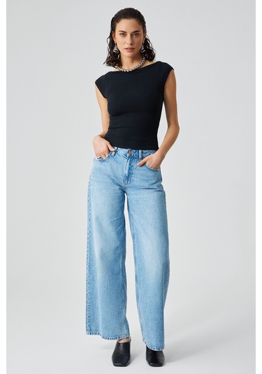 Grımelange Noemı Kadın Balerin Yaka Kısa Kol Slim Fit Ribanalı Siyah Bluz Siyah