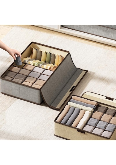 Lacivert Katlanır Çekmece Organizatör Elbise Kutusu T-shirt Kot Tayt Dolap Saklama Kutusu 13 13 Grids Lacivert