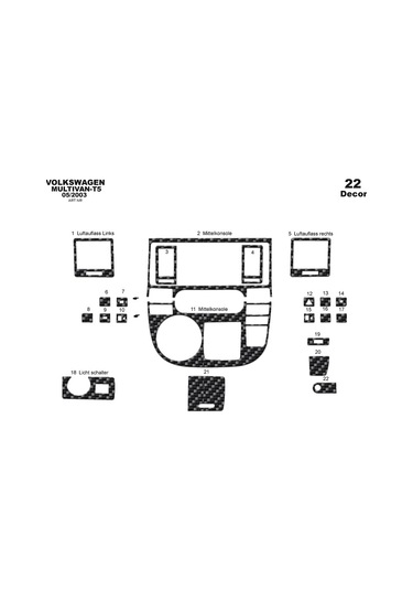 Volkswagen T5 Multivan Piano Black Kaplama 2003-2009 22 Parça-karbon Karbon