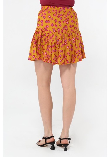 Beli Lastikli Çiçek Desenli Şort Etek Çok Renkli