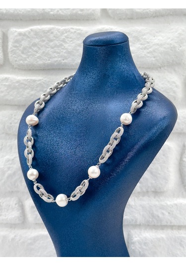 Özel Tasarım İncili 3'lü Kadın Gümüş Set - Kolye Seti Gümüş