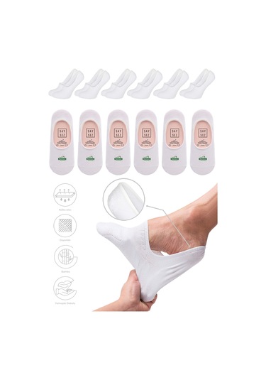 Bambu Kadın Babet Beyaz Çorap Dikişsiz Kaydırmaz Silikonlu 6'lı Beyaz