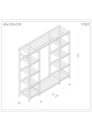 Ahşap Gardırop, Masif Ahşap Dolap, Açık Dolap 150x40x150 Ahşap