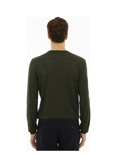 Cacharel Haki Slim Fit Bisiklet Yaka Basic Triko Kazak Yesıl