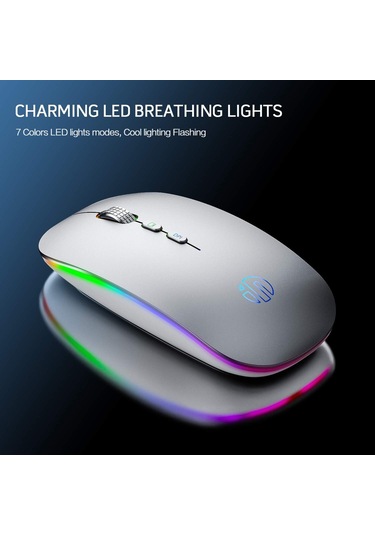 Kablosuz Şarj Edilebilir 2.4g Kablosuz Fareler Sessiz Tıklama Led Işıklı Usb Alıcı Gümüş Diğer