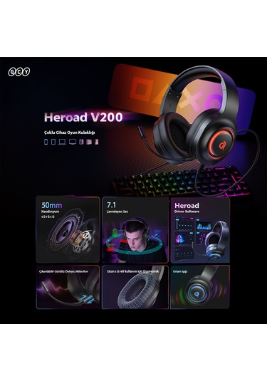 Heroad V200 Rgb 7.1 Kablolu Gaming Oyuncu Kulaklığı Siyah