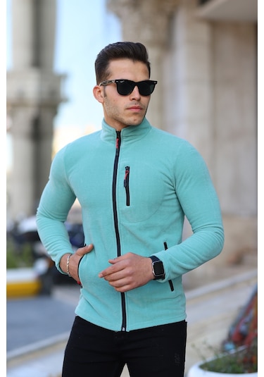 Kozik Çağla Standart-fit Kalıp Tam Fermuarlı 3 Çepli Erkek Polar Açık Mavi