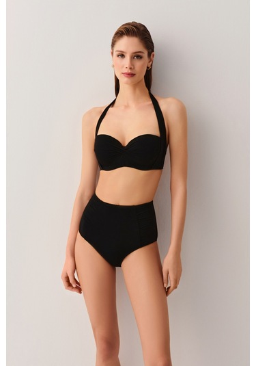 Suwen Yüksek Bel Pileli Bikini Alt Sbn25700012 Siyah