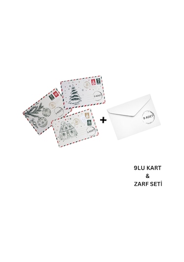 Yılbaşı Kartpostal Ve Zarf Seti, 9 Adet, Yeniyıl Tebrik Ve Hediye