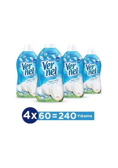 Vernel Max Konsantre Çamaşır Yumuşatıcısı 240 Yıkama Taze Lale 4 x 1440 ML