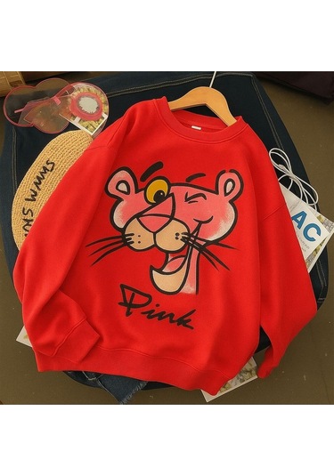 Benroma 3 İplik Penye Pink Baskılı Unisex Sweatshırt Kırmızı
