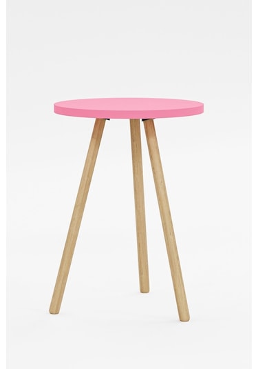 İntergo Yuvarlak Ahşap Ayaklı Tekli Zigon Yan Sehpa Pembe