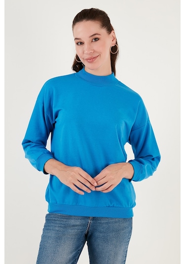Lela Pamuklu Dik Yaka Basic Örme Bayan Sweat 5863323 Turkuaz