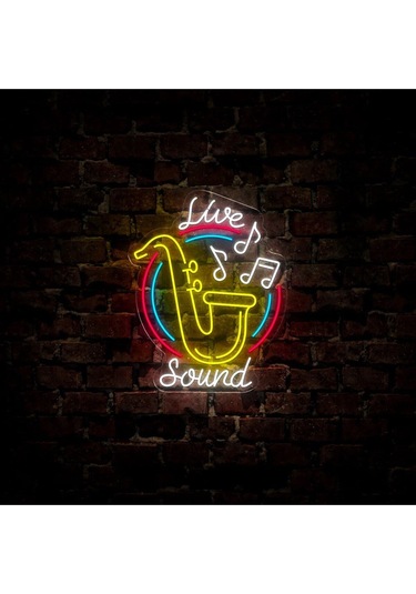 Twins Led Live Sound Yazılı Ve Şekilli Neon Tabela Çokrenkli Model:model:64713366 Çok Renkli