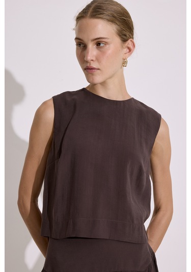Modal Kolsuz Kısa Bluz Acı Kahve Acı Kahve
