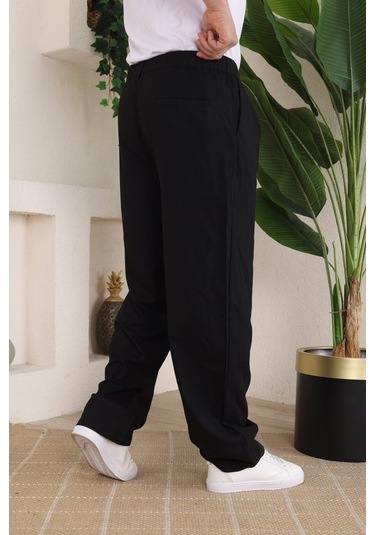 Etiler Collection Erkek Beli Lastikli Pileli Baggy Pantolon Siyah