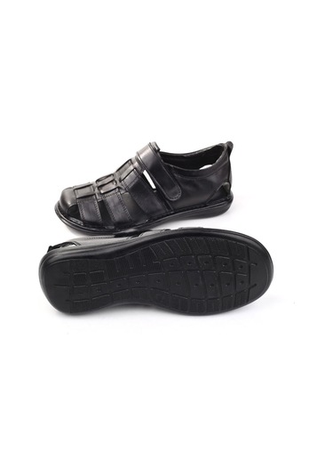 Castle Black 8520 Erkek Deri Comfort Sandalet Siyah Siyah