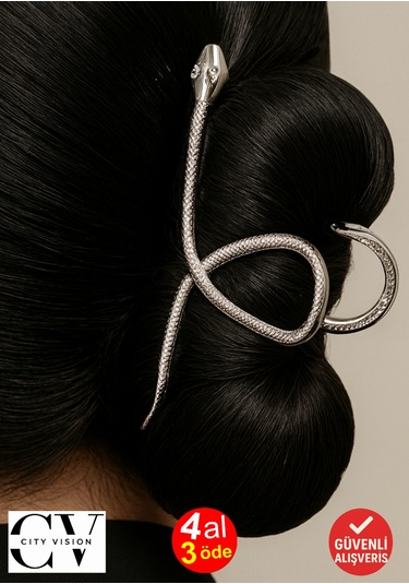 Gümüş Renk Metal Yılan Model 11 Cm Lüks Mandal Saç Tokası Gümüş