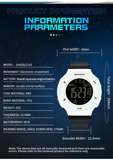 Sanda 2142 Çok İşlevli Erkek Spor Dijital Saat Yıldırım