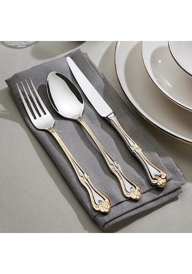 Nehir Lalezar Altın Sade 12 Kişilik 89 Parça Kutulu Çatal Kaşık Bıçak Takımı