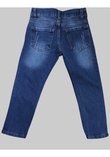 Erkek Çocuk Denim Mavi Tırtıklı Ligrasız Kot Pantolon Mavi