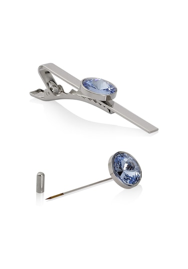 Zekupp Kol Düğmesi Kravat İğne Seti -  Buz Mavisi