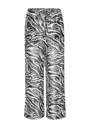 Rotate Zebra Desenli Düz Kesim Plaj Pantolonu Siyah