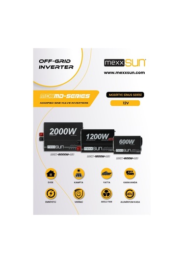 Mexxsun - İnges 12 Volt 600 Watt Modifiye Sinüs İnverter - İnvertör - 12/220 Volt Çevirici