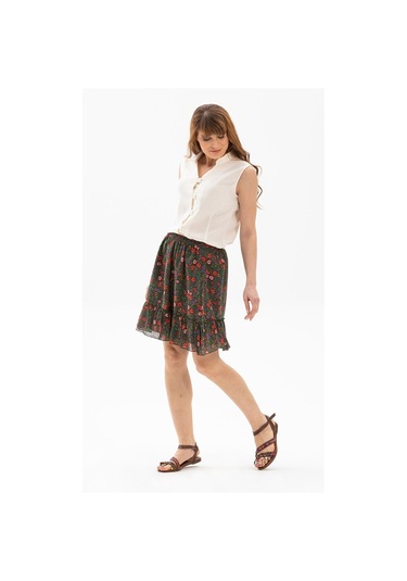 Buse Vual Kısa Etek Tomurcuk Desen Yeşil 6170