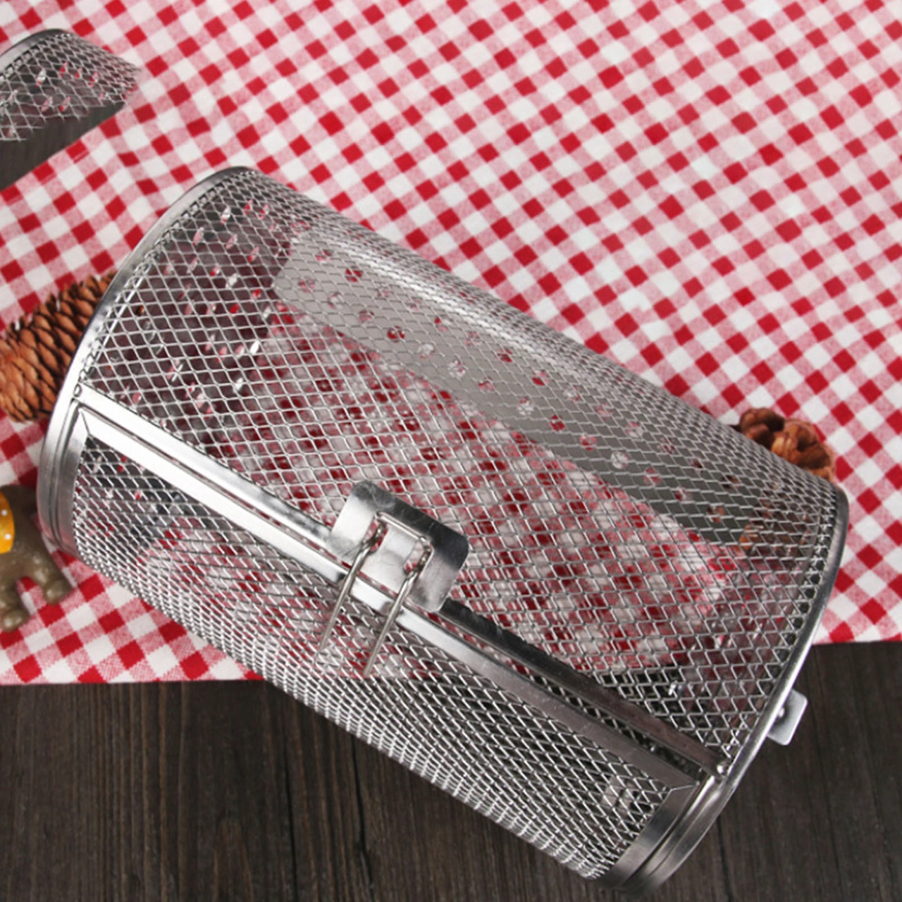 Youmex Fırın Uyumlu Paslanmaz Çelik Döner Fırın Kafesi - Fıstık, Fındık, Kestane, Kuruyemiş Pişirme Aleti 23x12cm Diğer