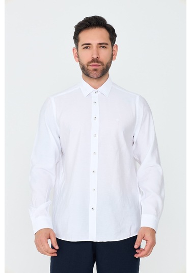 White Stone Beyaz Dynamic Fit Erkek Uzun Kollu Gömlek