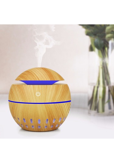 Ahşap Tahıl Usb Delikli Nemlendirici Yedi Renkli Aromaterapi Lambası Uzaktan Kumandalı Otomatik Alkol Püskürtücü Açık Kahverengi-2