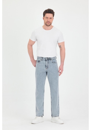Polo State Erkek Baggy Fit Kot Pantolon Kar Yıkama Açık Gri Melanj