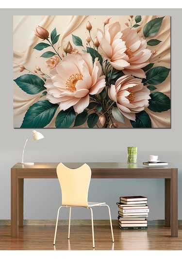 Pastel Beyaz Çiçekler Dekoratif Kanvas - Mdf Ahşap Tablo