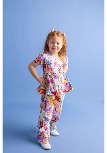 Oliventhekid Desenli Arkası Üçgen Kız Çocuk Alt-üst Takım Renkli Çok Renkli