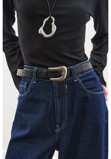 Timsah Deri Görünümlü Kemer Siyah Siyah