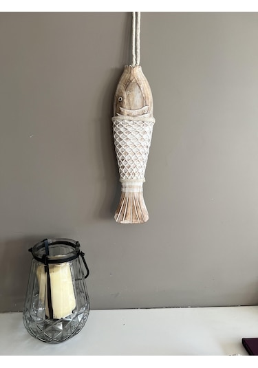 Marin Temalı Eskitme Ahşap Balık Büyük Boy-40 Cm