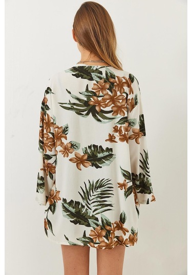 Shade Kadın Çiçek Desenli Kısa Viskon Kimono 60261498 - Ekru