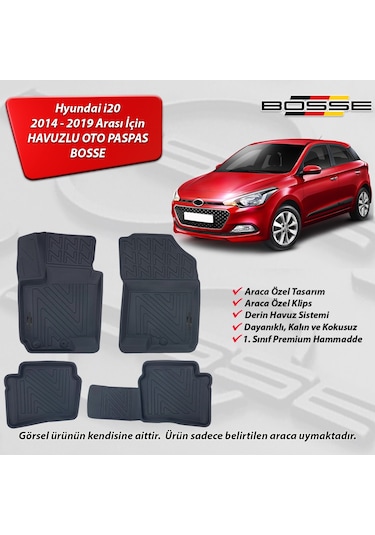 Hyundai i20 Paspas Araca Özel 2014 2019 BOSSE 3D Havuzlu Oto Paspas Paspas