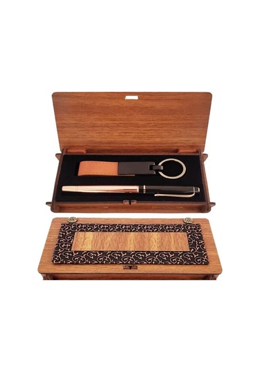 Ahşap Kutulu Bakır Roller Kalem Ve Taba Anahtarlık Set Hediyelik - 90148589445091000f