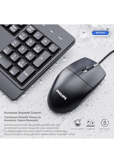 Philips Spt6247 Kablolu Türkçe Q Klavye Ve Mouse Seti Siyah