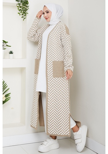 Çizgi Detaylı Triko Hırka 1604 - Taş Taş