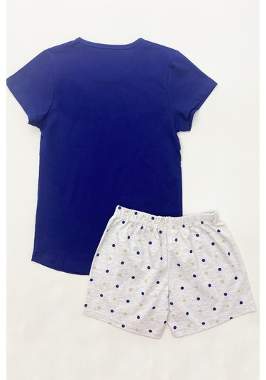 Kız Çocuk Şortlu Pijama Takımı Pamuk Baskılı A12 Lacıvert