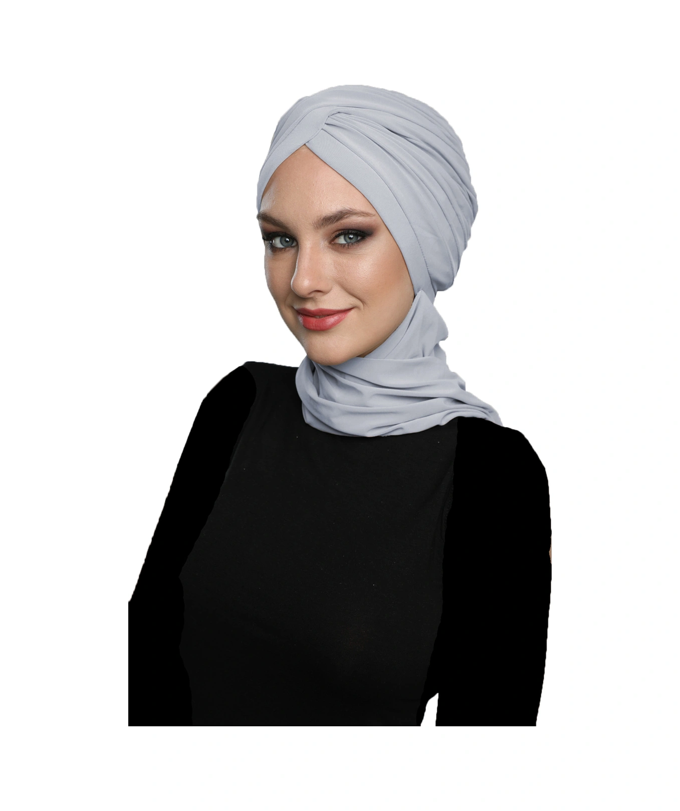 Çapraz W Atkılı Açık Gri Hazır Türban Tesettür Bone Açık Gri